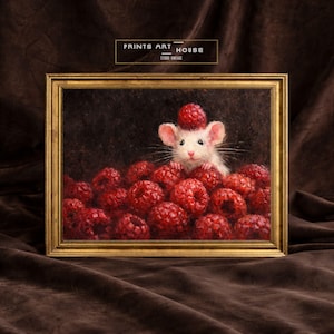 Vintage Mouse and Raspberries Wall Art Digital Prints Printable Instant Download