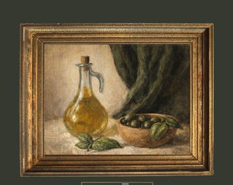 Afdrukbare olijfoliefles vintage keukenmuurkunst (digitale download)