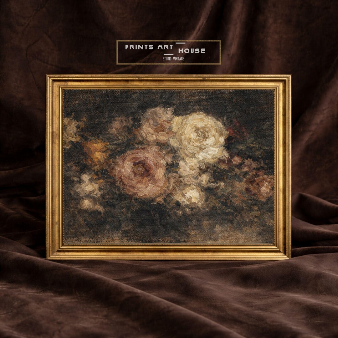 Printable Vintage Rose Still Life Dark Floral Wall Art (digital ...