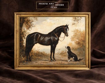 Vintage Horse and Dog Print: Equestrian Animal Oil Painting (Digital Download)