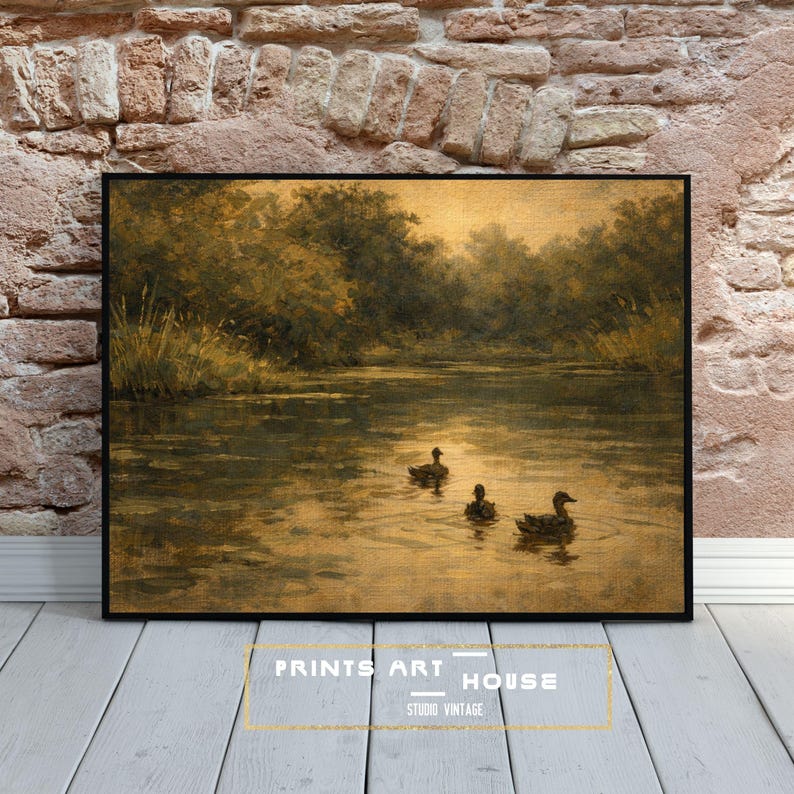 Vintage Duck Farm Print: Rustic Countryside Oil Painting (Digital Download) image 4