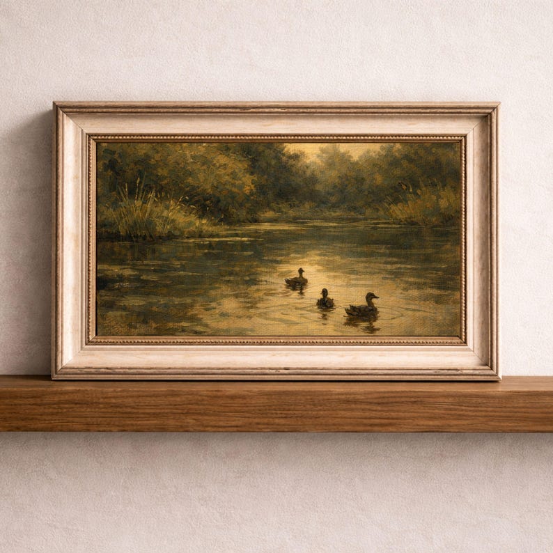 Vintage Duck Farm Print: Rustic Countryside Oil Painting (Digital Download) image 6