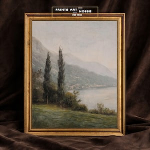Impression d'art vintage lac de Côme : peinture à l'huile de paysage italien (téléchargement numérique)