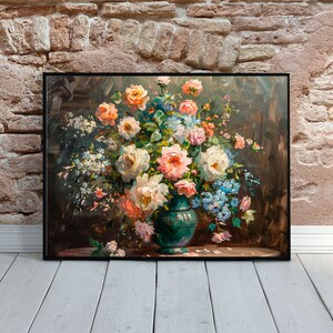 花束 ヴィンテージ 静物画 - 花の油絵 ロマンティック ウォール アート - 夏の花 フローラル アート - 花瓶の花 花のアートワーク |0196