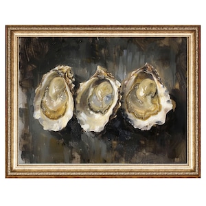 Oyster Shell Still Life Coastal Decor For Kitchen Or Dining Room – VINTAGE Oil Painting, Cottagecore Wall Art, Digital Products