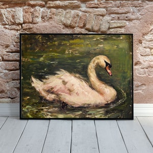 White Swan Lake Painting Kitchen Prints, Vintage Swan ART PRINT Vintage Oil Painting Giclee Aesthetic Wall Art Room Decor |058