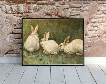 Animal Art Bunny Rabbit Animals ART PRINT Vintage Oil Painting Giclee Aesthetic Wall Art Room Decor |0378