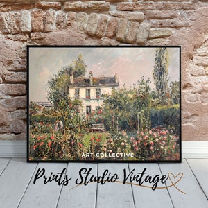 Decoración de pared de casa de campo inglesa, pintura de jardín de rosas, impresión artística, pintura al óleo vintage, arte estético giclée, decoración de habitación /0342