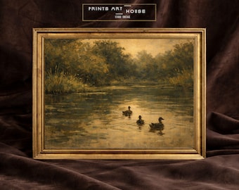 Vintage Duck Farm Print: Rustic Countryside Oil Painting (Digital Download)