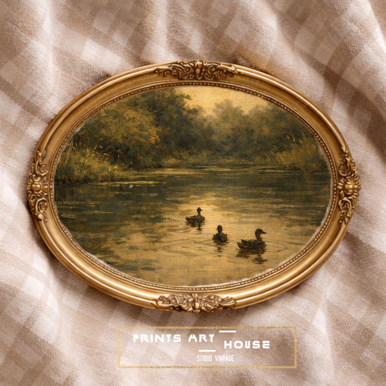Vintage Duck Farm Print: Rustic Countryside Oil Painting (Digital Download) image 5