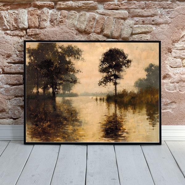 River Landscape Wall Art, River and Trees Countryside ART PRINT Vintage Oil Painting Giclee Aesthetic Wall Art Room Decor |0346