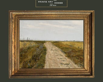 Vintage Country Road Landscape Art Print: Rural Pathway Painting (Digital Download)