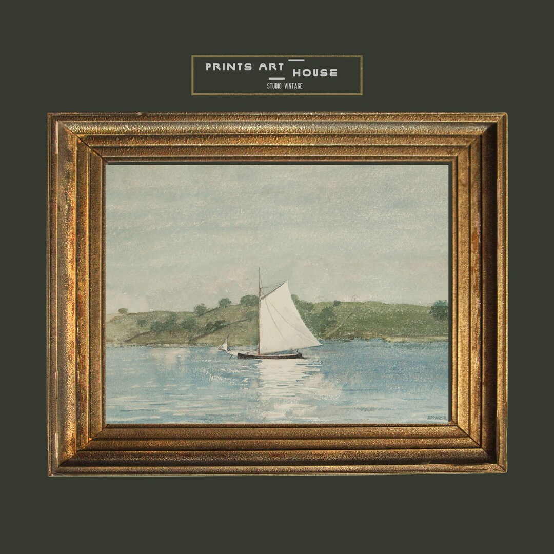 Vintage Sailboat Watercolor Print: Coastal Seascape Art (digital ...