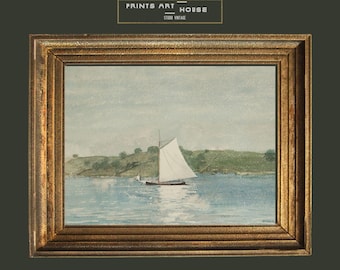 Vintage Sailboat Watercolor Print: Coastal Seascape Art (Digital Download)