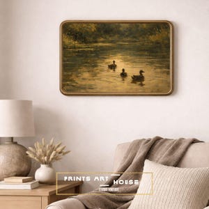 Vintage Duck Farm Print: Rustic Countryside Oil Painting (Digital Download) image 3