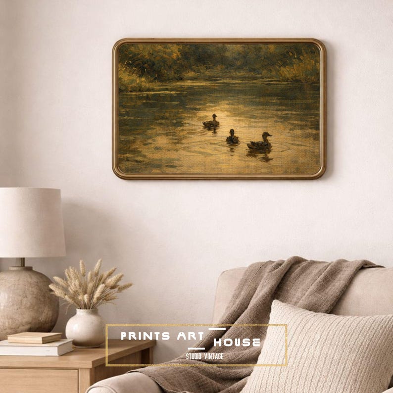 Vintage Duck Farm Print: Rustic Countryside Oil Painting (Digital Download) image 3