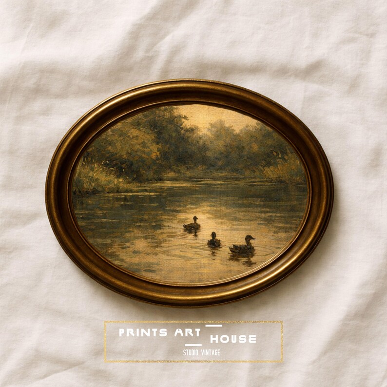 Vintage Duck Farm Print: Rustic Countryside Oil Painting (Digital Download) image 2