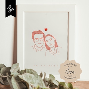 2 Personen | personalisiertes Poster mit Porträt, digitale Datei, gezeichnete Illustration,  Zeichnung von Foto Geschenk Geburtstagsgeschenk