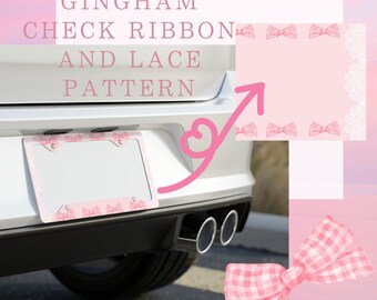Coqette ,sweet ,Lovely,Bow,Ginghamcheck,Pink,Metal License Plate Frame