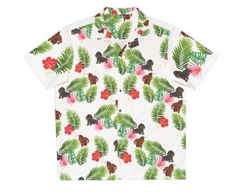 Tropical Dachshund Hawaiian Shirts For Men Women Tropical Hawaiian Dog Lover Shirt Button Down Short Sleeves, Wiener Dog Shirt Dog gift