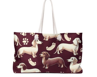 Tote Bag with Dachshund, cute bag for her, weekender dachshund bag, dog purse bag, weekender cute dog bag, dog tote bag, doxie tote