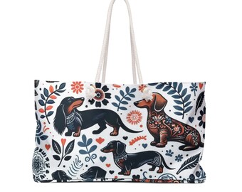 Tote Bag with Dachshund, cute bag for her, weekender dachshund bag, dog purse bag, weekender cute dog bag, dog tote bag, doxie tote