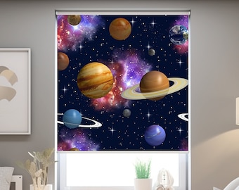Planet Pattern Blackout Roller Blinds For Window Or Door, Window Roller Shades, Printed Roller Blind