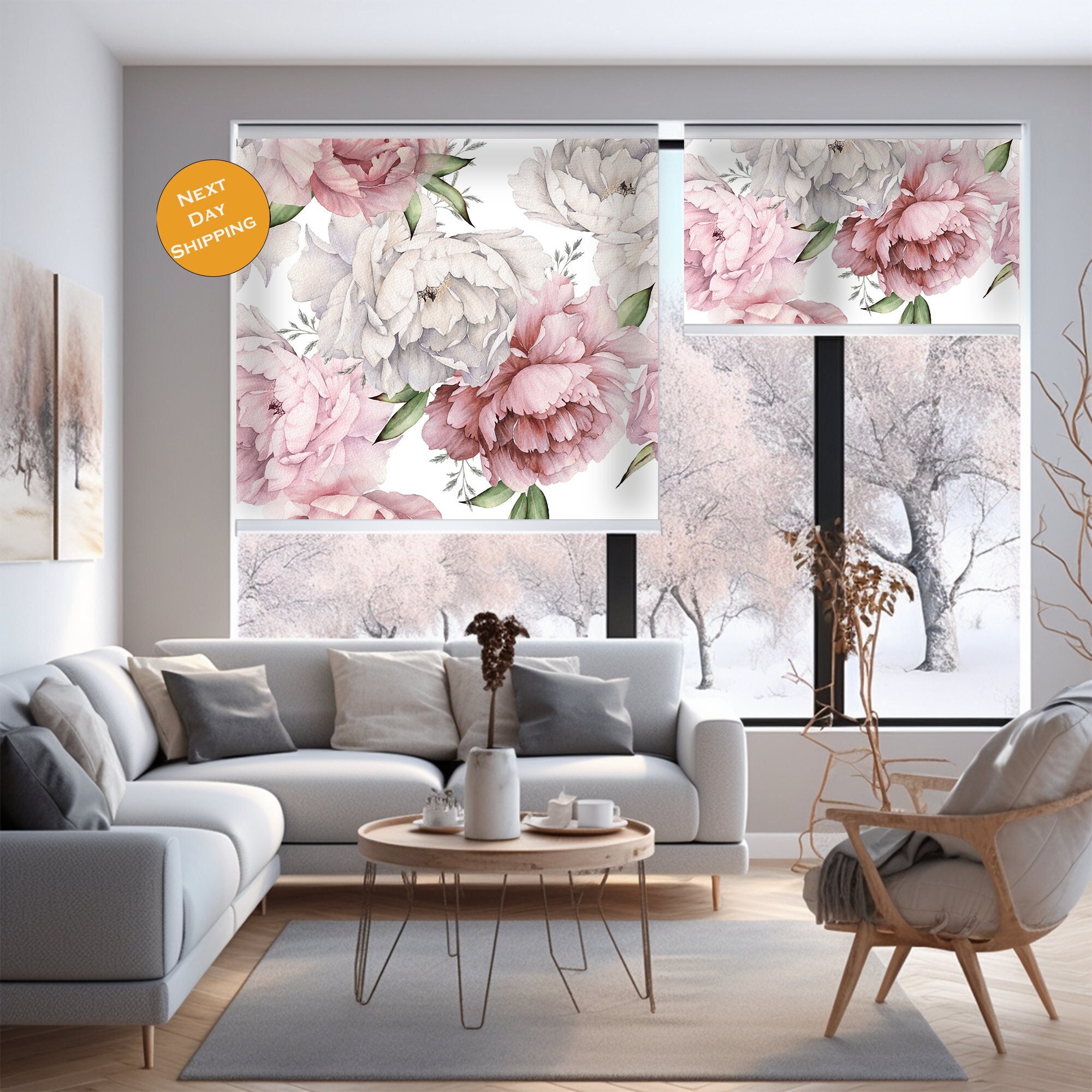 Flowers Pattern Roller Blinds For Window Or Door, Window Roller Shades, Printed Roller Blind