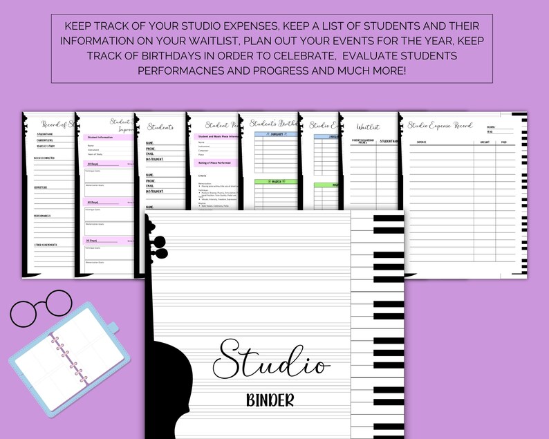 Music Studio Binder | Teacher Binder | Student Forms | Practice Record ...