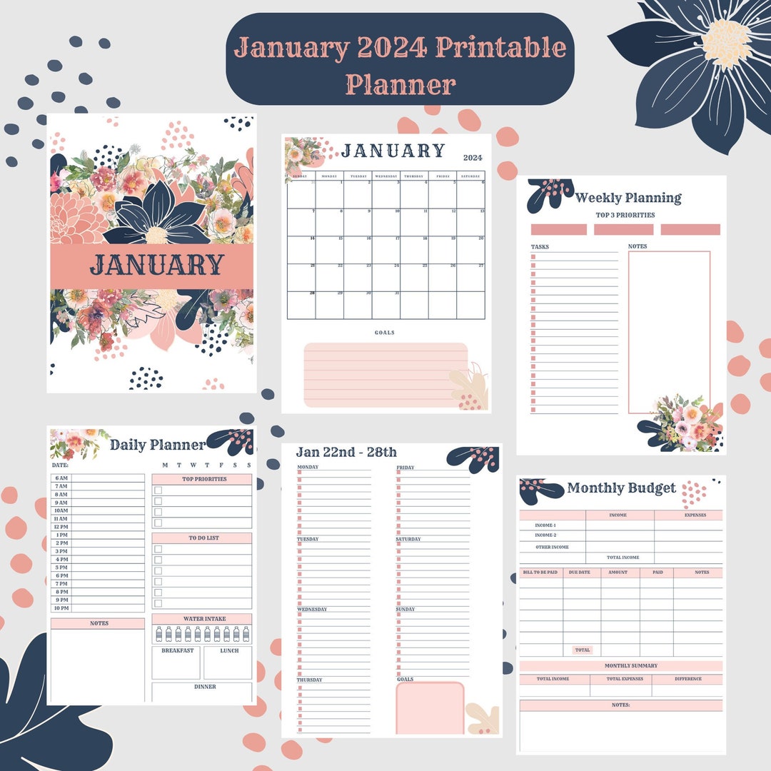 January 2024 Planner Printable PDF January 2024 Calendar Weekly, Daily ...