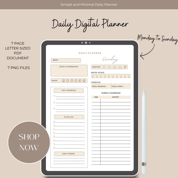 Personal Daily Planner, Printable Planner, One Page Digital Planner, Daily planner To Do List, Productivity Planner, Letter Sized