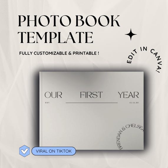 Anniversary Photo Book Template, Modern Keepsake Album (Canva Editable, Digital Download)