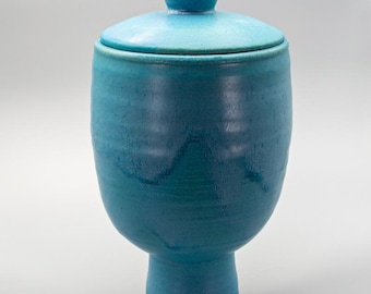 Handmade Stoneware Lidded Vessel – Turquoise Blue Glaze – Two Lids Included – One of a Kind