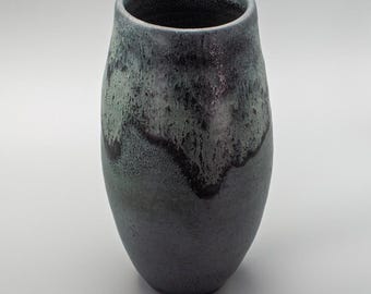 Handmade Stoneware Vase – Deep Green & Charcoal Glaze – One of a Kind