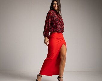 Haut col chemise cœur rouge