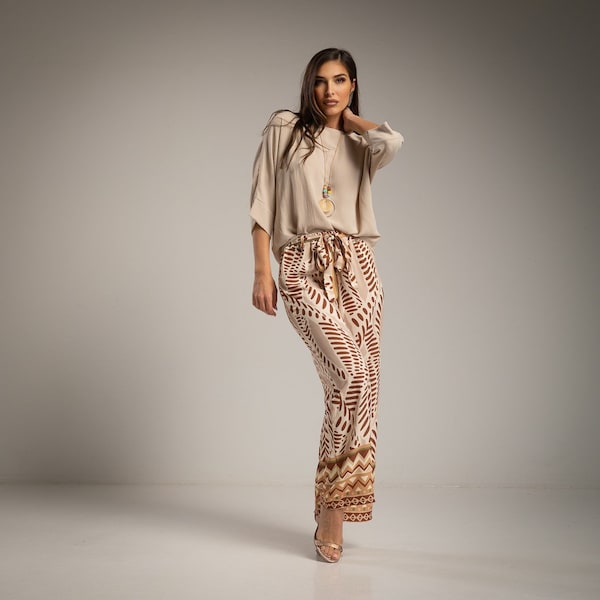 Ensemble Pantalon Imprimé et Blouse Sautoir