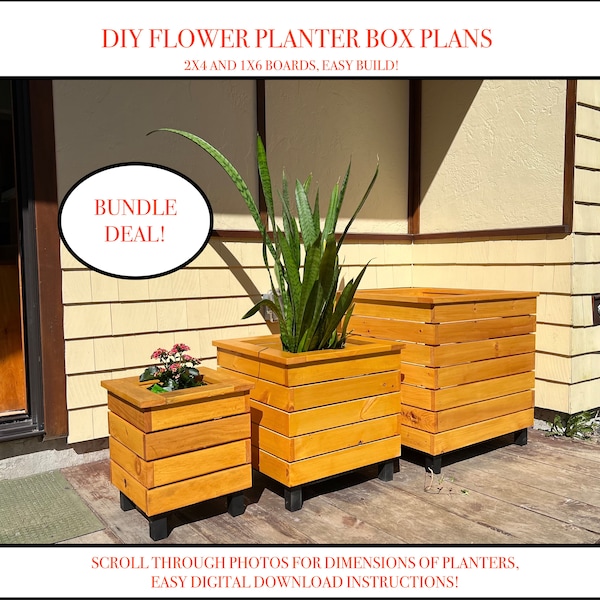 Garden Planter Box Plans DIY Blueprint BUNDLE- Flower Raised Bed Deck Planter Outdoor Furniture for Patio Instruction Pdf- Perfect Gift!