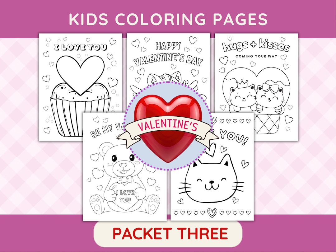 Valentines Day Printable Coloring Pages for Kids, Classroom Parties ...