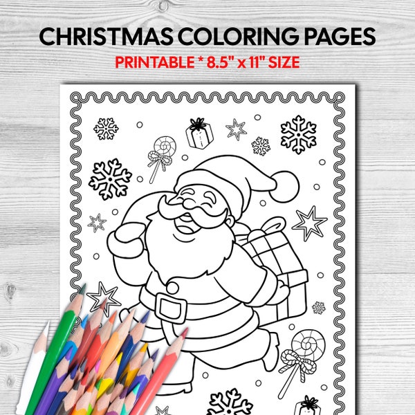 Christmas Coloring Page, Santa Claus Printable, Child's Placemat, Kids Art Activity, Children's Worksheet, Homeschool Fun, US Letter Size