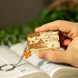 Laser Engraved Christian Keychain With KJV Bible Scripture Joshua 24:15 ..but as for me and my house, we will serve the Lord image 1