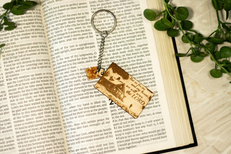 Laser Engraved Christian Keychain With KJV Bible Scripture Joshua 24:15 ..but as for me and my house, we will serve the Lord image 6