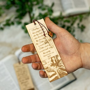 Set of 2 Engraved Christian Bible Verse Wooden Bookmarks With Real Baltic Amber Pendant King James Version, A Great Gift image 2