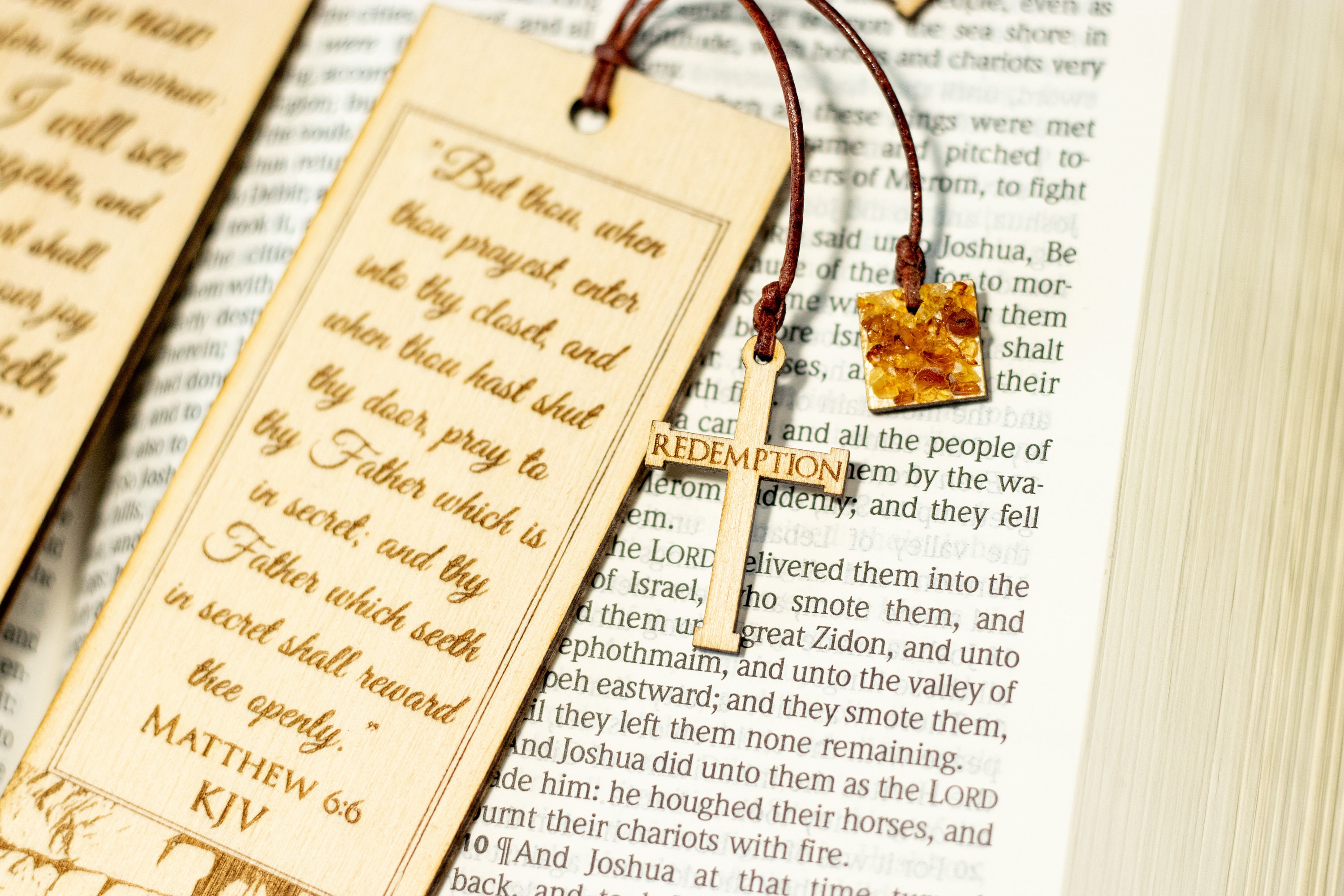 Set of 2 Engraved Christian Bible Verse Wooden Bookmarks With Real ...