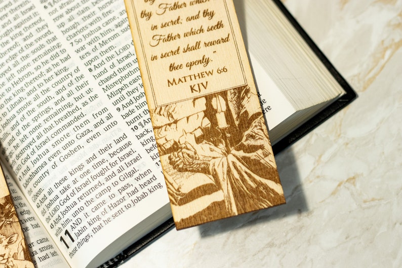 Set of 2 Engraved Christian Bible Verse Wooden Bookmarks With Real Baltic Amber Pendant King James Version, A Great Gift image 7