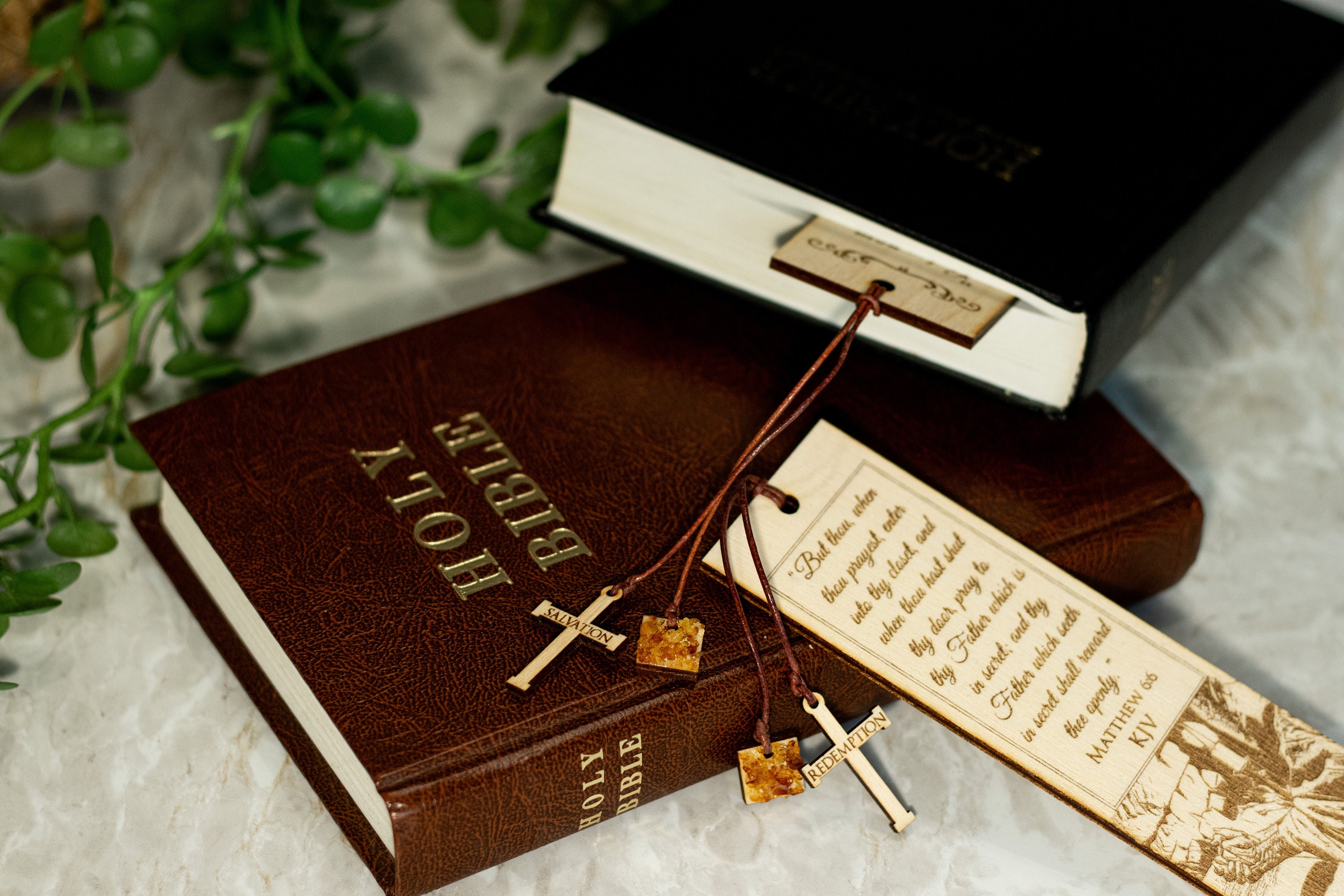 Set of 2 Engraved Christian Bible Verse Wooden Bookmarks With Real ...