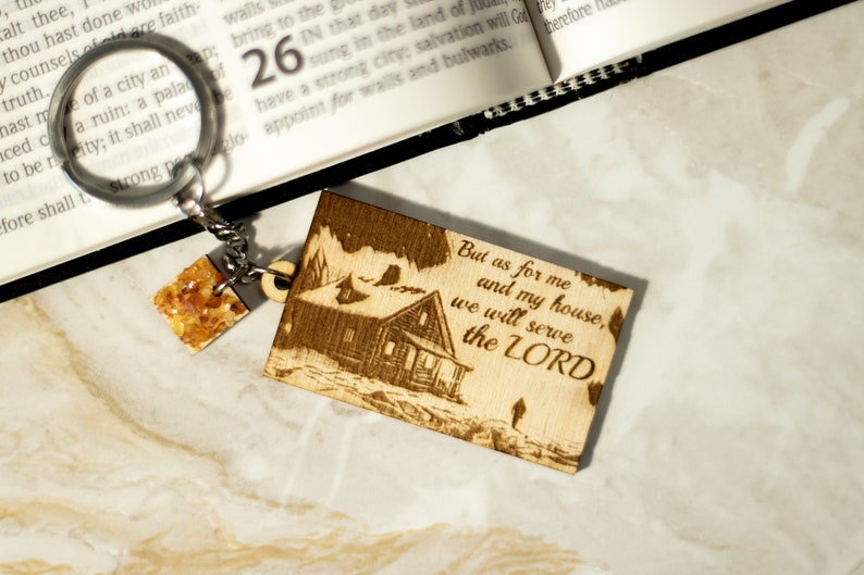 Laser Engraved Christian Keychain With KJV Bible Scripture Joshua 24:15 ..but as for me and my house, we will serve the Lord image 4