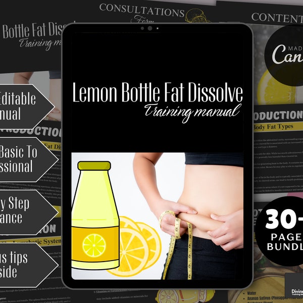 Lemon Bottle Fat Dissolving Training Manual, Lemon Bottle Fat Dissolve, Editable Lipolysis Training Guide, Mesotherapy Manual, Edit in Canva