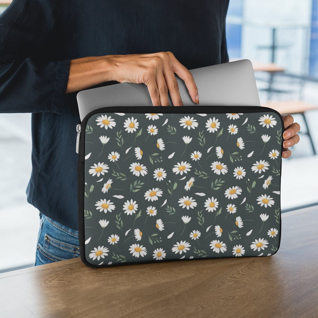 Cute White Daisy Flower Laptop Sleeve, Floral Case for 12