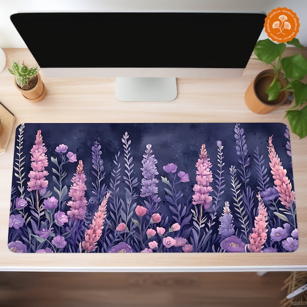 Botanical Desk Mat: Cozy Fantasy Gamer Deskmat with Watercolor Wildflowers, Lavender Blooms - Cute Office Decor, Unique Keyboard Accessory