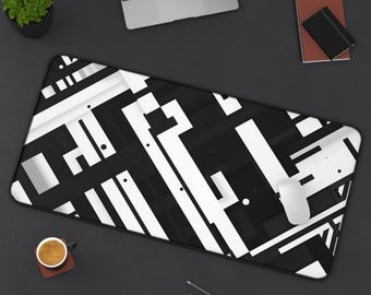 Black & White Abstract Desk Mat, Large Gaming Mousepad Gift, Geometric Minimalistic Chic Pad, Modern Office Desk Accessory, Keyboard Deskmat